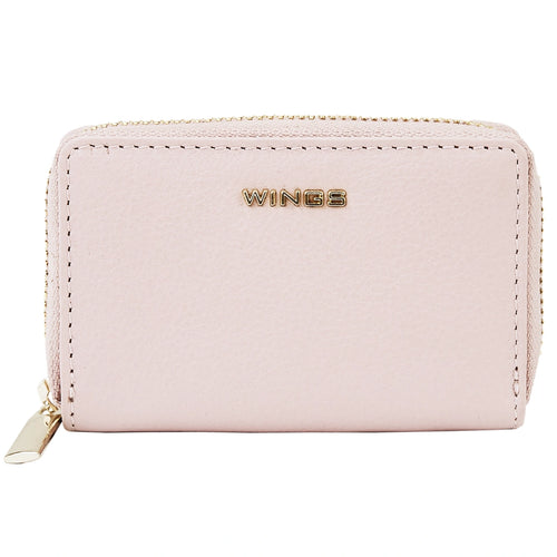 WINGS Malá dámska peňaženka z prírodnej kože na zips PINK