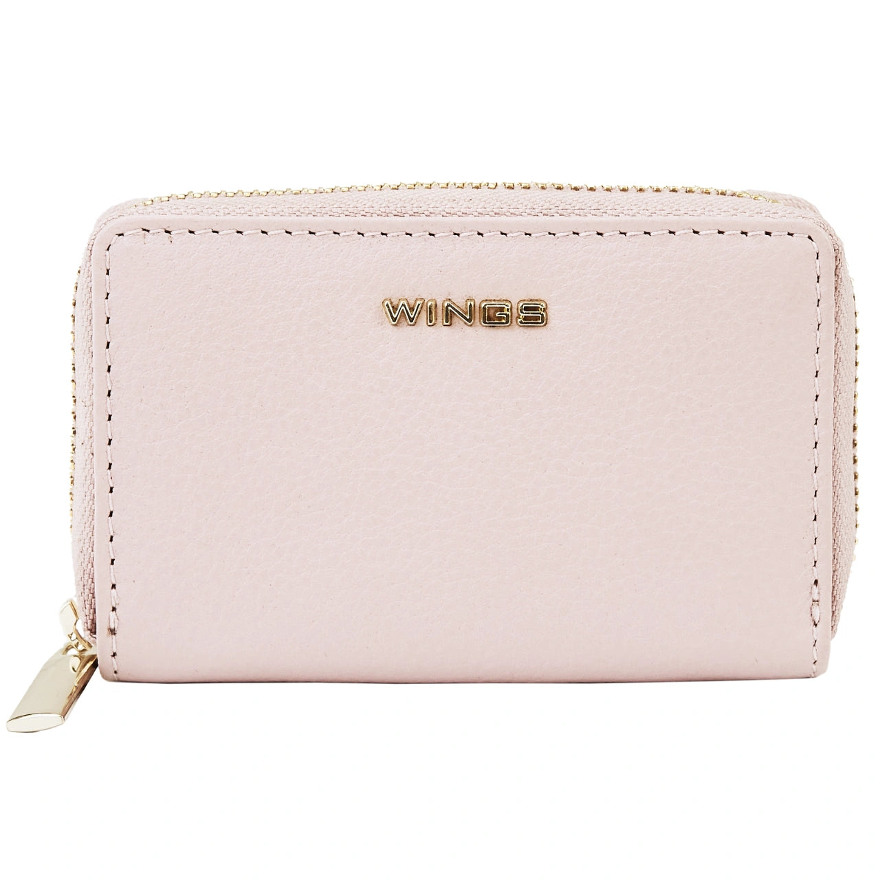 WINGS Малко дамско портмоне от естествена кожа с цип PINK