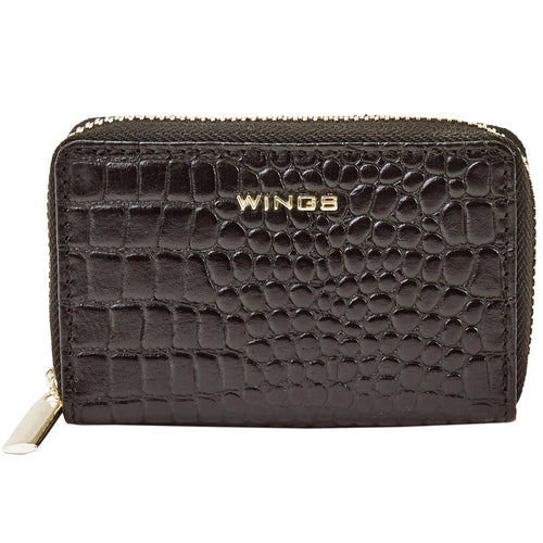 WINGS Malá dámska peňaženka z prírodnej kože na zips CROCO BLACK