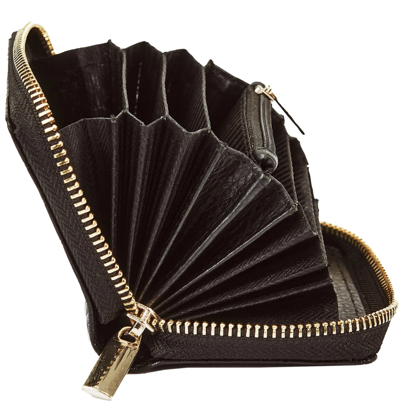 WINGS Малък дамски портфейл от естествена кожа с цип CROCO BLACK