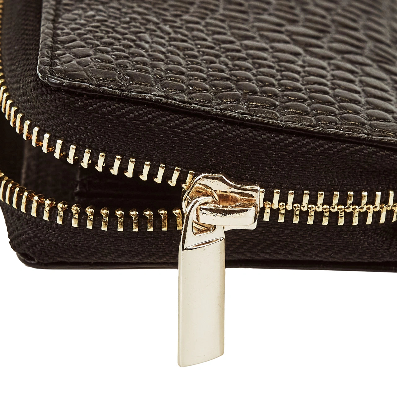 WINGS Малък дамски портфейл от естествена кожа с цип CROCO BLACK