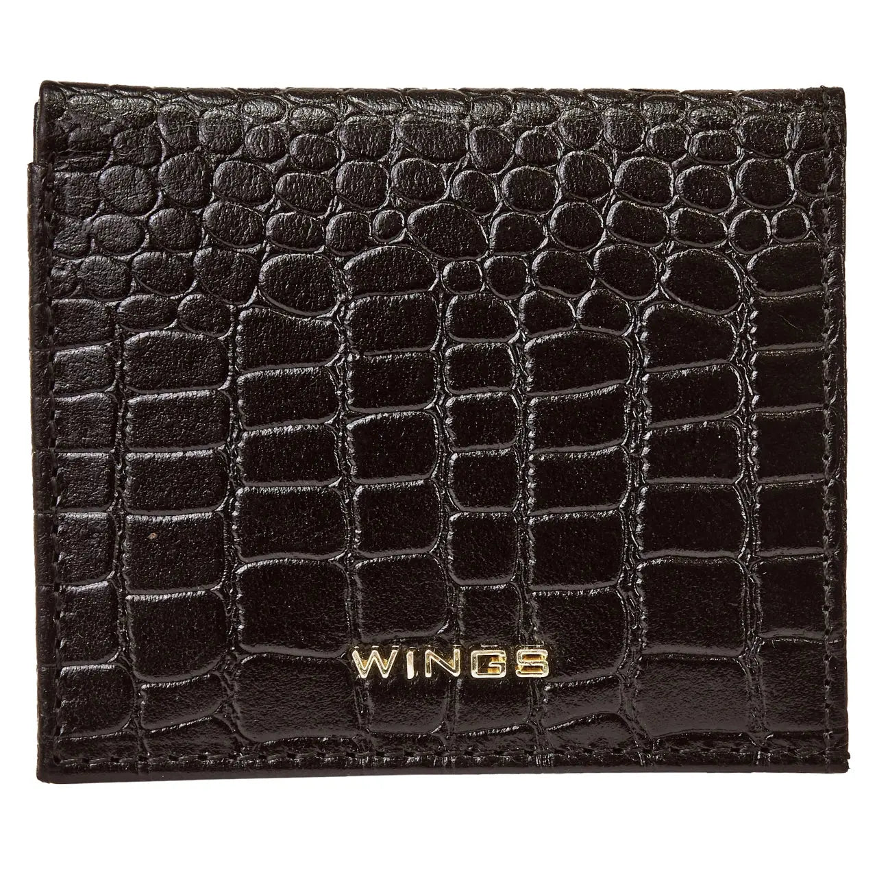 Mały portfel damski WINGS ze skóry naturalnej CROCO BLACK LEATHER COLLECTION