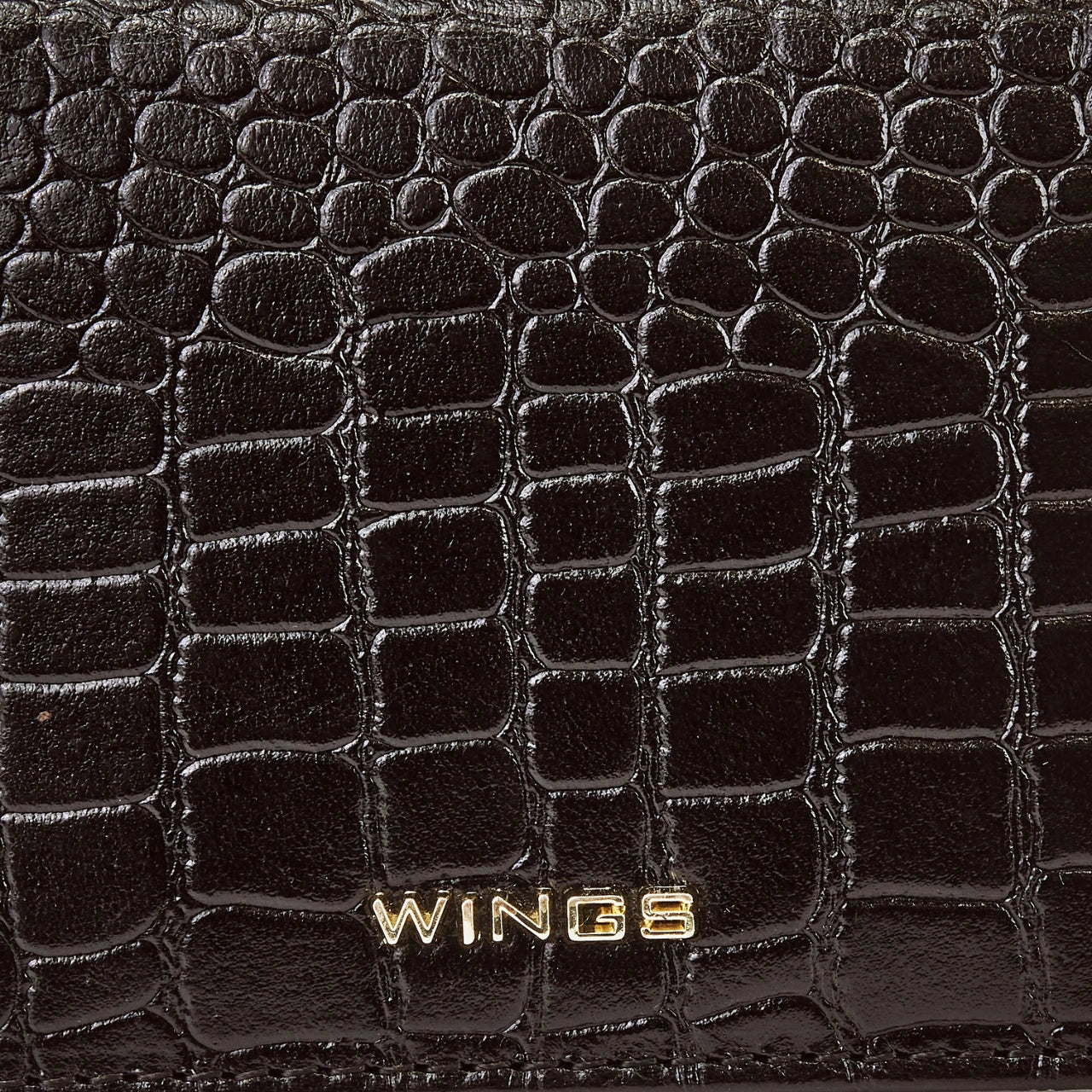 Mały portfel damski WINGS ze skóry naturalnej CROCO BLACK LEATHER COLLECTION