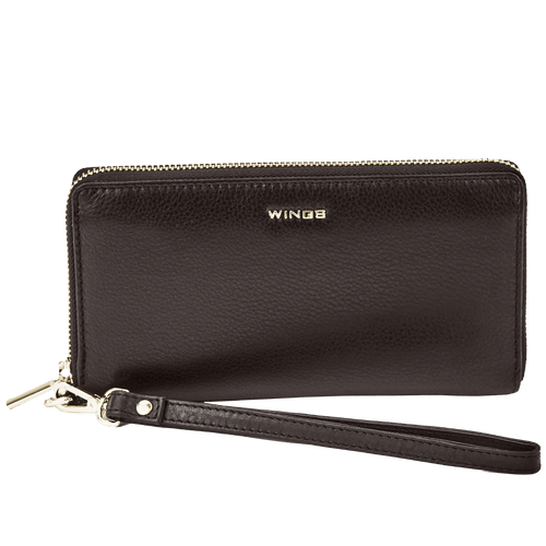 Dámska kožená peňaženka s remienkom na zápästie WINGS BLACK