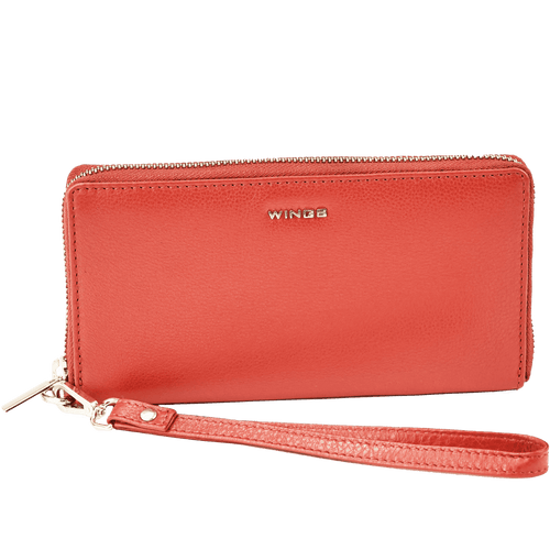 Dámska kožená peňaženka s remienkom na zápästie WINGS RED