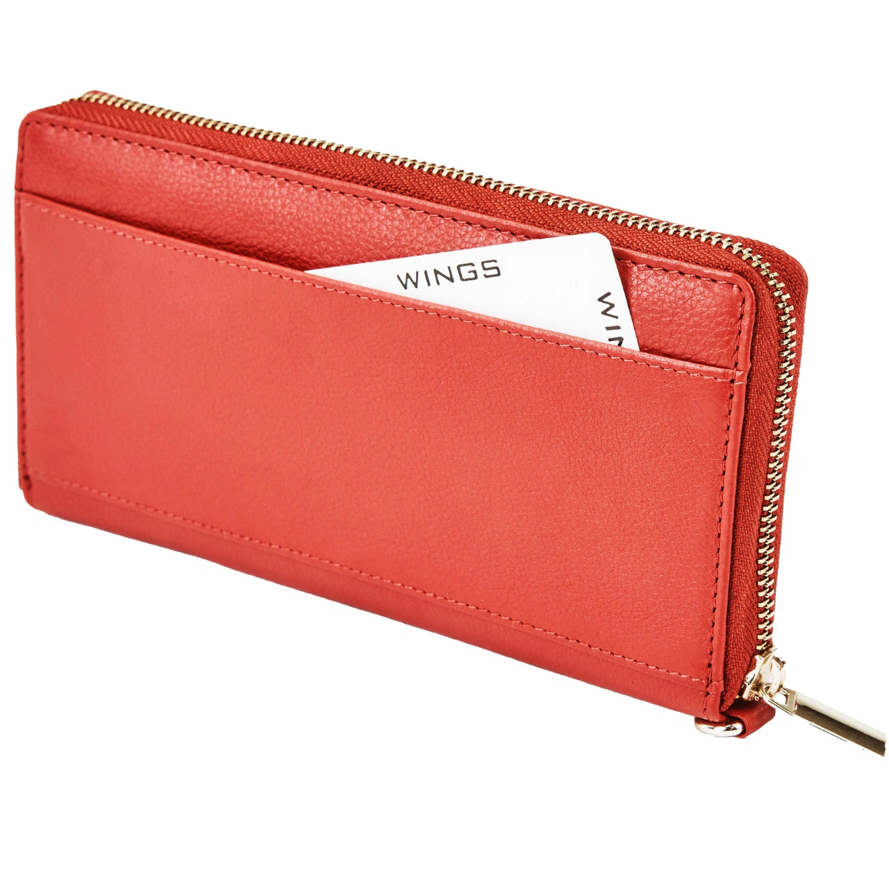 Damski portfel skórzany z paskiem na nadgarstek WINGS RED LEATHER COLLECTION