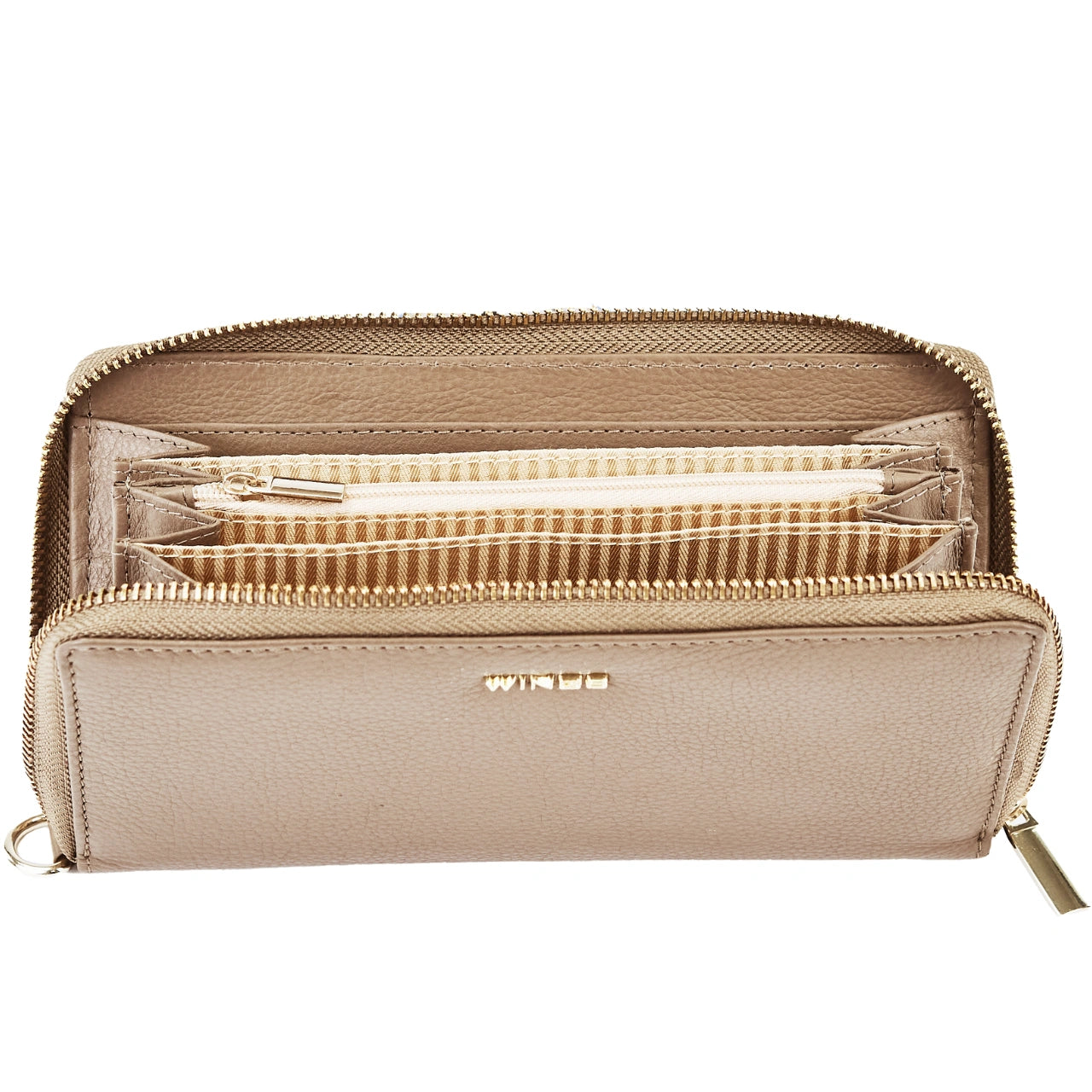 Damski portfel skórzany z paskiem na nadgarstek WINGS BEIGE LEATHER COLLECTION