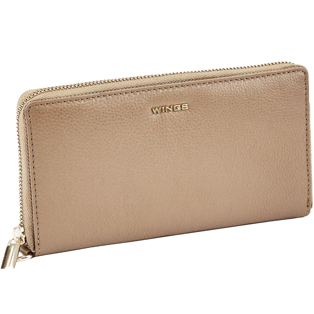 Damski portfel skórzany z paskiem na nadgarstek WINGS BEIGE LEATHER COLLECTION