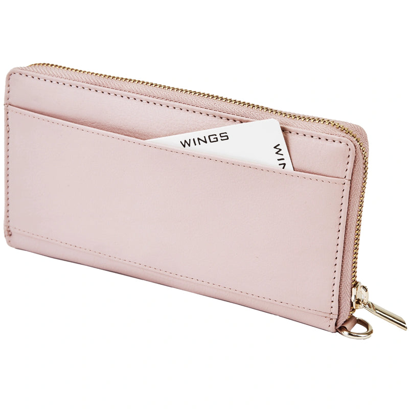 Sieviešu ādas maks ar plaukstas siksnu WINGS PINK