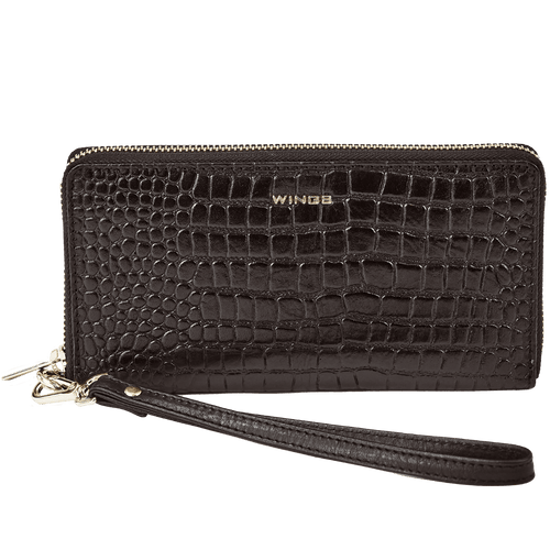 Dámska kožená peňaženka s remienkom na zápästie WINGS CROCO BLACK