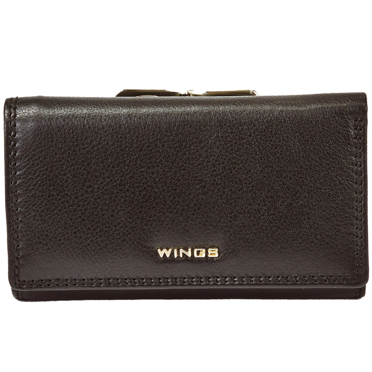 Damski portfel skórzany WINGS z ochroną RFID o pojemnym wnętrzu BLACK LEATHER COLLECTION