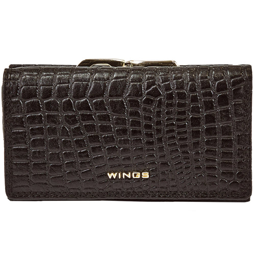 Dámska kožená peňaženka WINGS s ochranou RFID CROCO BLACK