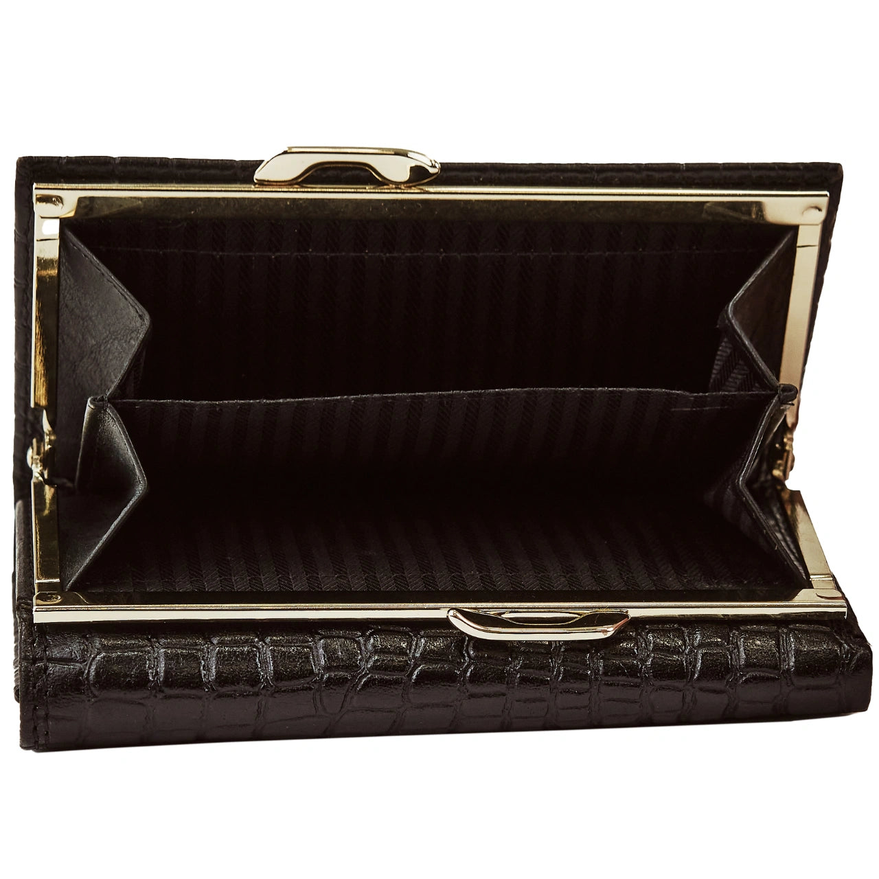 Damski portfel skórzany WINGS z ochroną RFID o pojemnym wnętrzu CROCO BLACK LEATHER COLLECTION