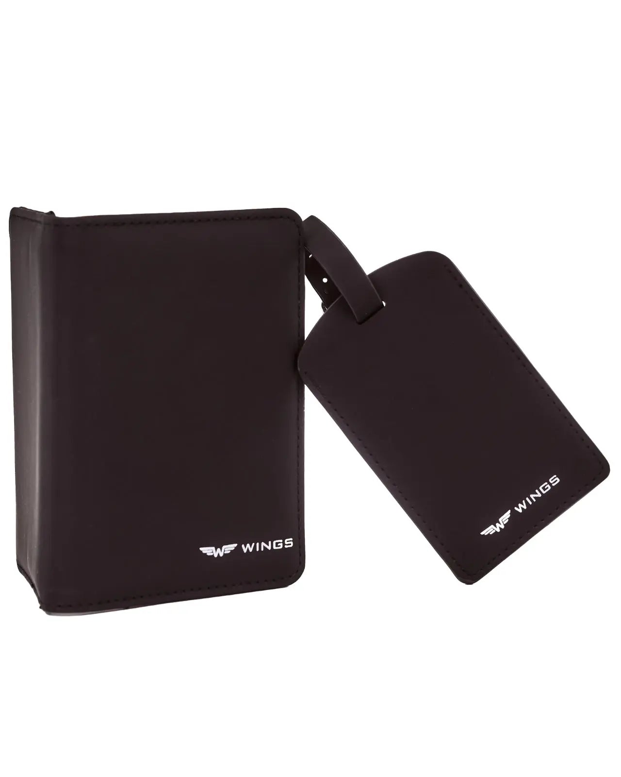 Etui na paszport i identyfikator do bagażu - elegancki zestaw podróżny z PU leather BLACK TRAVEL MUST HAVE