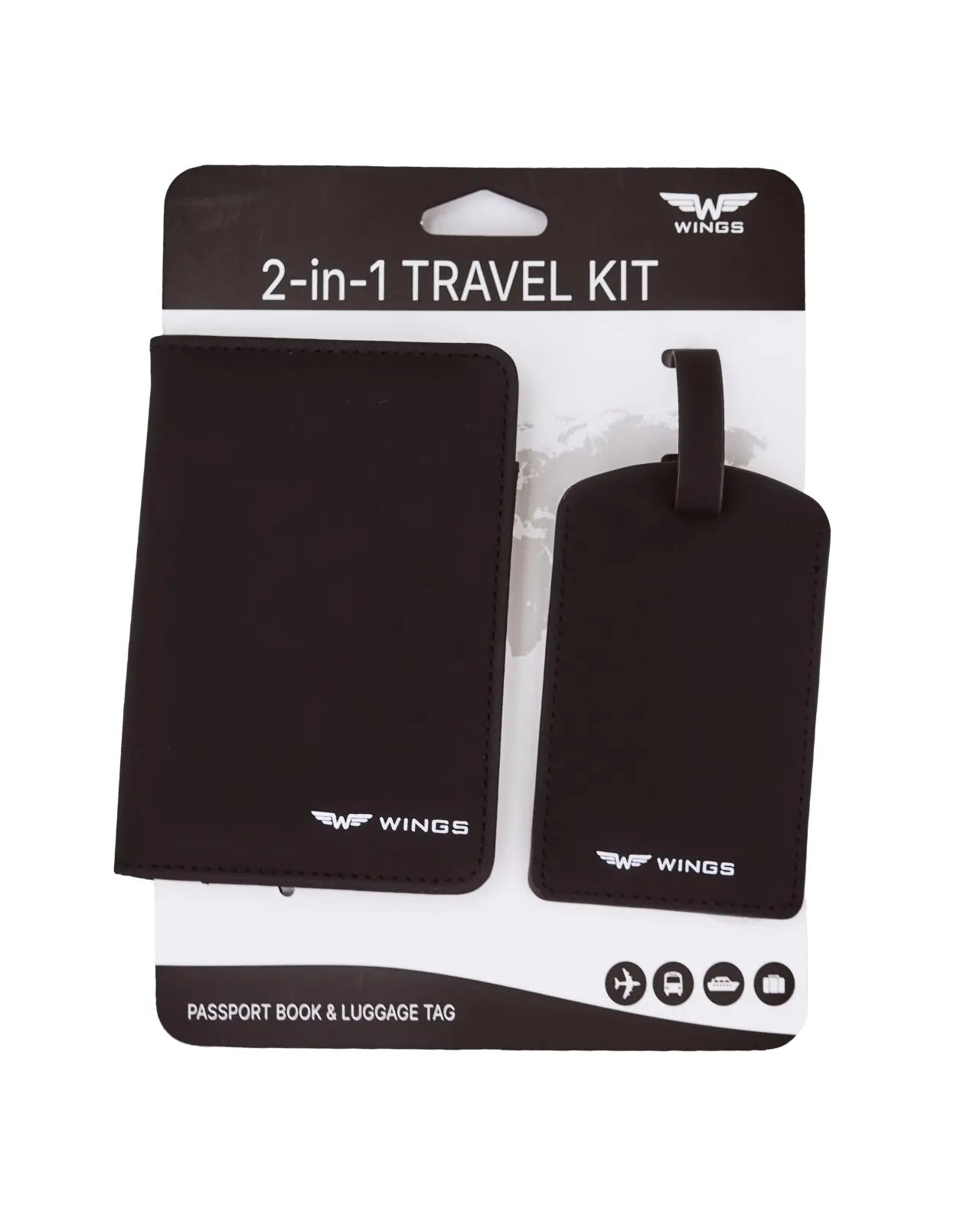 Etui na paszport i identyfikator do bagażu - elegancki zestaw podróżny z PU leather BLACK TRAVEL MUST HAVE