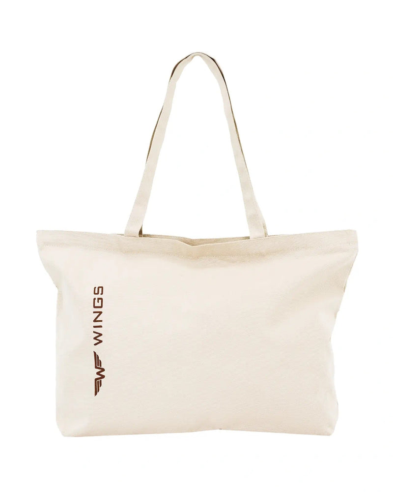 WINGS BEIGE canvas shopper bag