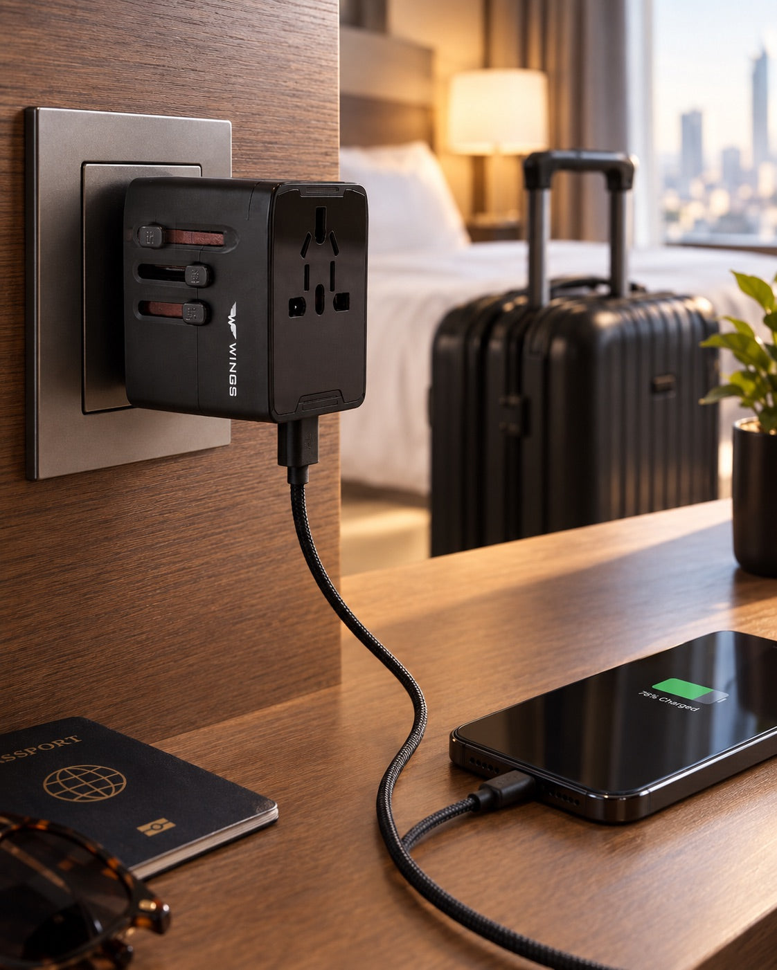 Дорожній адаптер для розеток EU US AUS UK USB WINGS