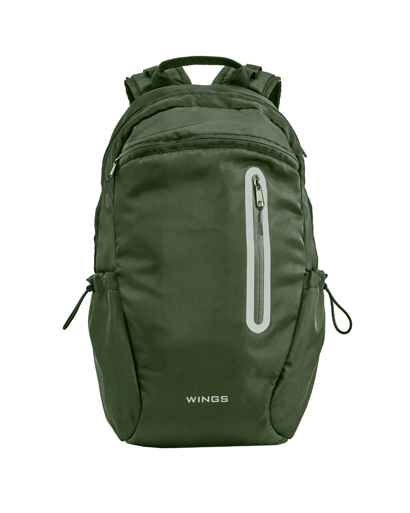 Mokyklinė WINGS kuprinė, 24 l, skirta 15,6 col. nešiojamajam kompiuteriui, su atšvaitais ir A4 formato organizatoriumi, ŽALIA spalva