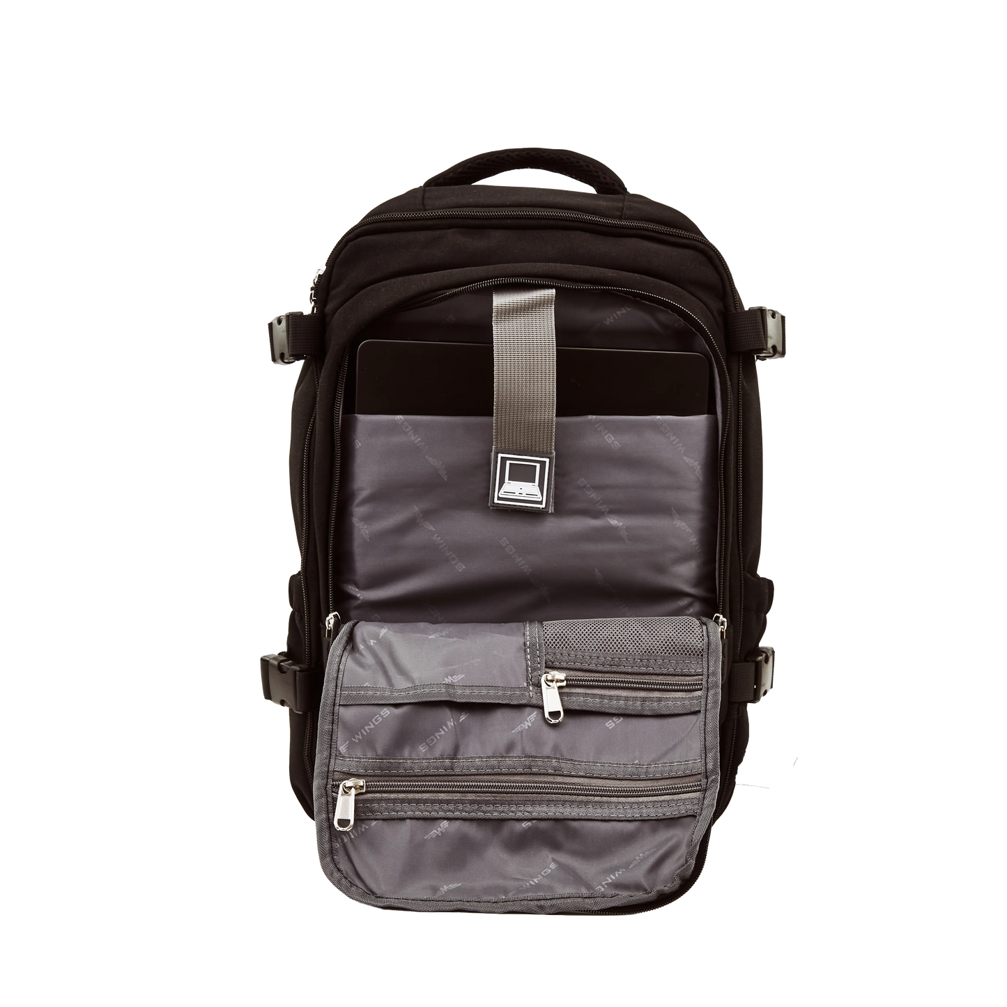 Plecak kabinowy WINGS  bagaż podręczny Ryanair i Wizz Air, lekki plecak podróżny BLACK CABIN BACKPACK