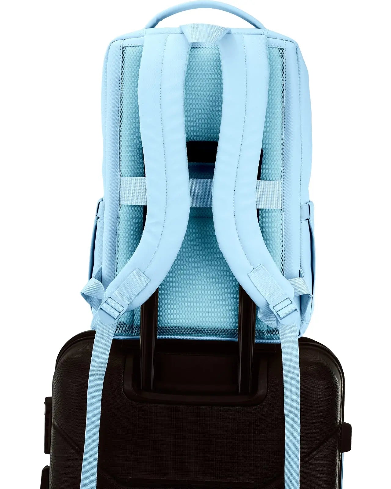Plecak kabinowy WINGS CBP003 bagaż z kieszenią na laptop i systemem wentylacji pleców PASTEL BLUE CABIN BACKPACK