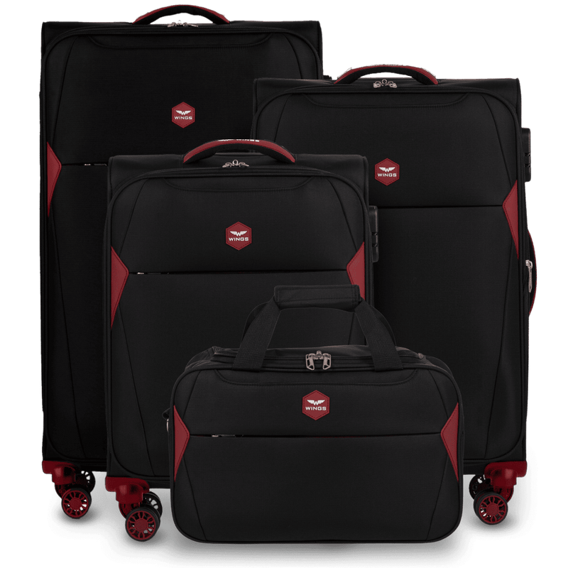 Set of 3 DIPPER Suitcases + Wings Carry-on Bag BLACK