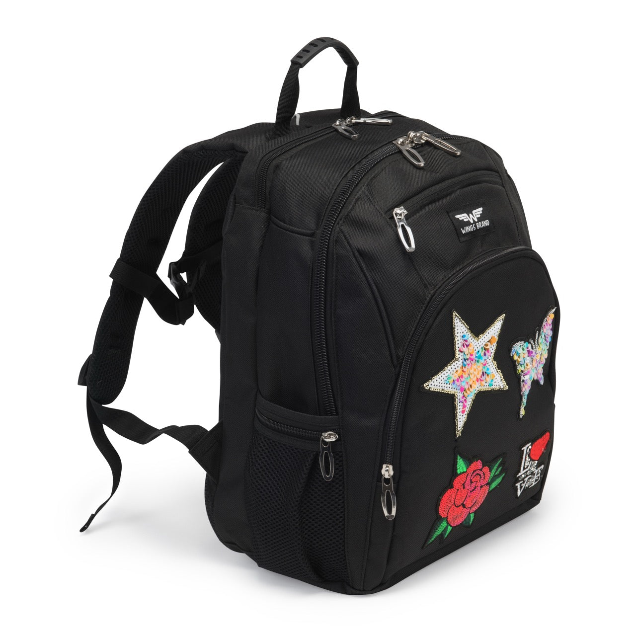Детска ученическа раница WINGS 19 L с несесер и нашивки LOVE