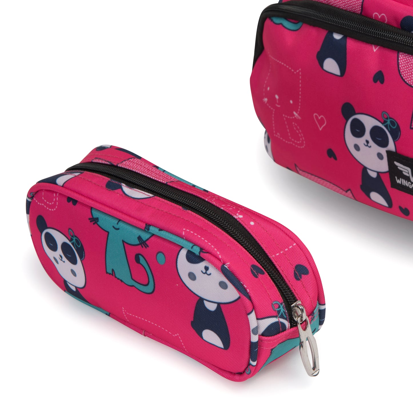 Zaino scolastico per bambini WINGS da 19 L con astuccio, panda e gattini, leggero, PINK