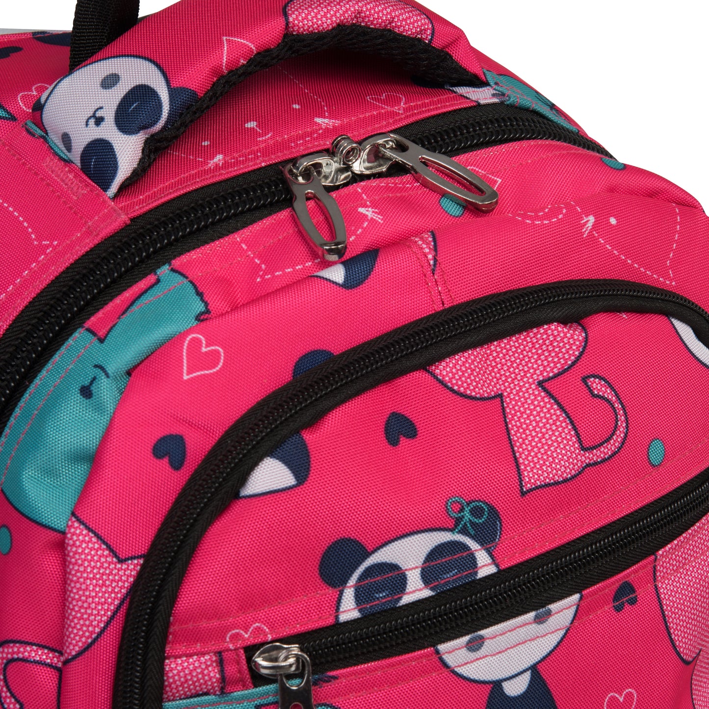 Zaino scolastico per bambini WINGS da 19 L con astuccio, panda e gattini, leggero, PINK