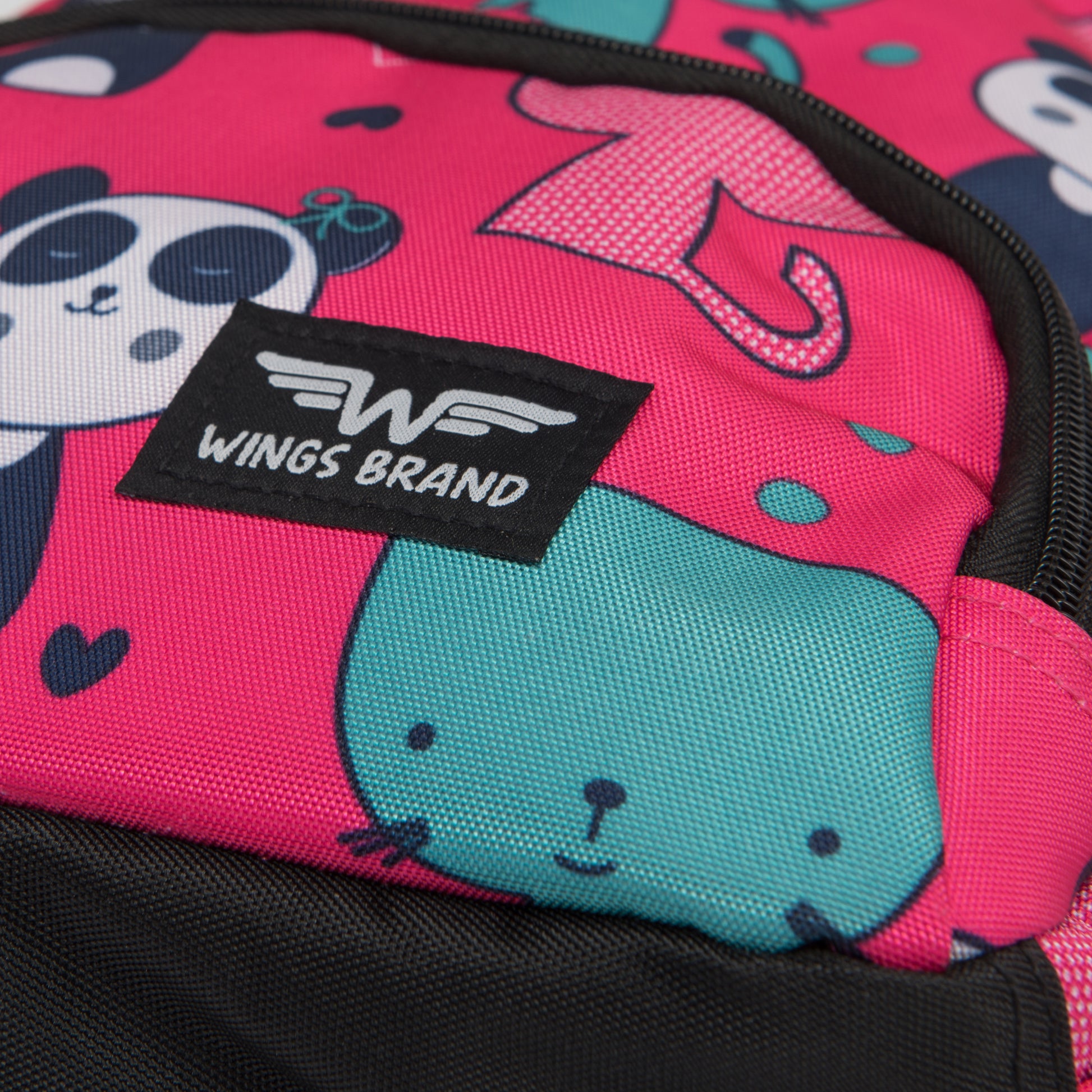 Zaino scolastico per bambini WINGS da 19 L con astuccio, panda e gattini, leggero, PINK