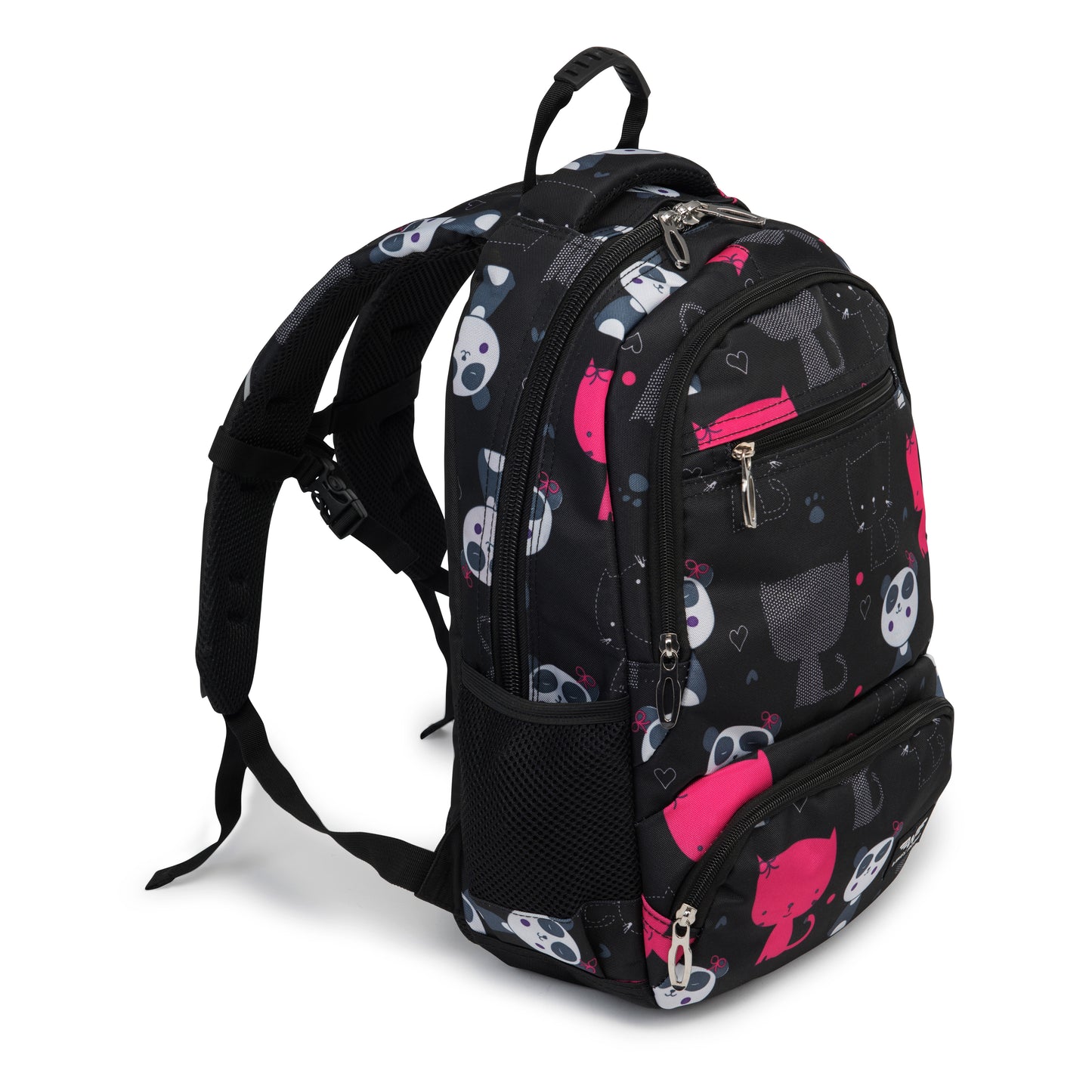 Lasten WINGS-koulureppu 19 l penaalilla, panda- ja kissakuviot, kevyt, BLACK