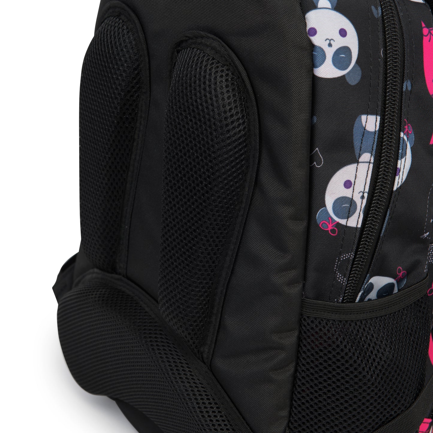 Lasten WINGS-koulureppu 19 l penaalilla, panda- ja kissakuviot, kevyt, BLACK