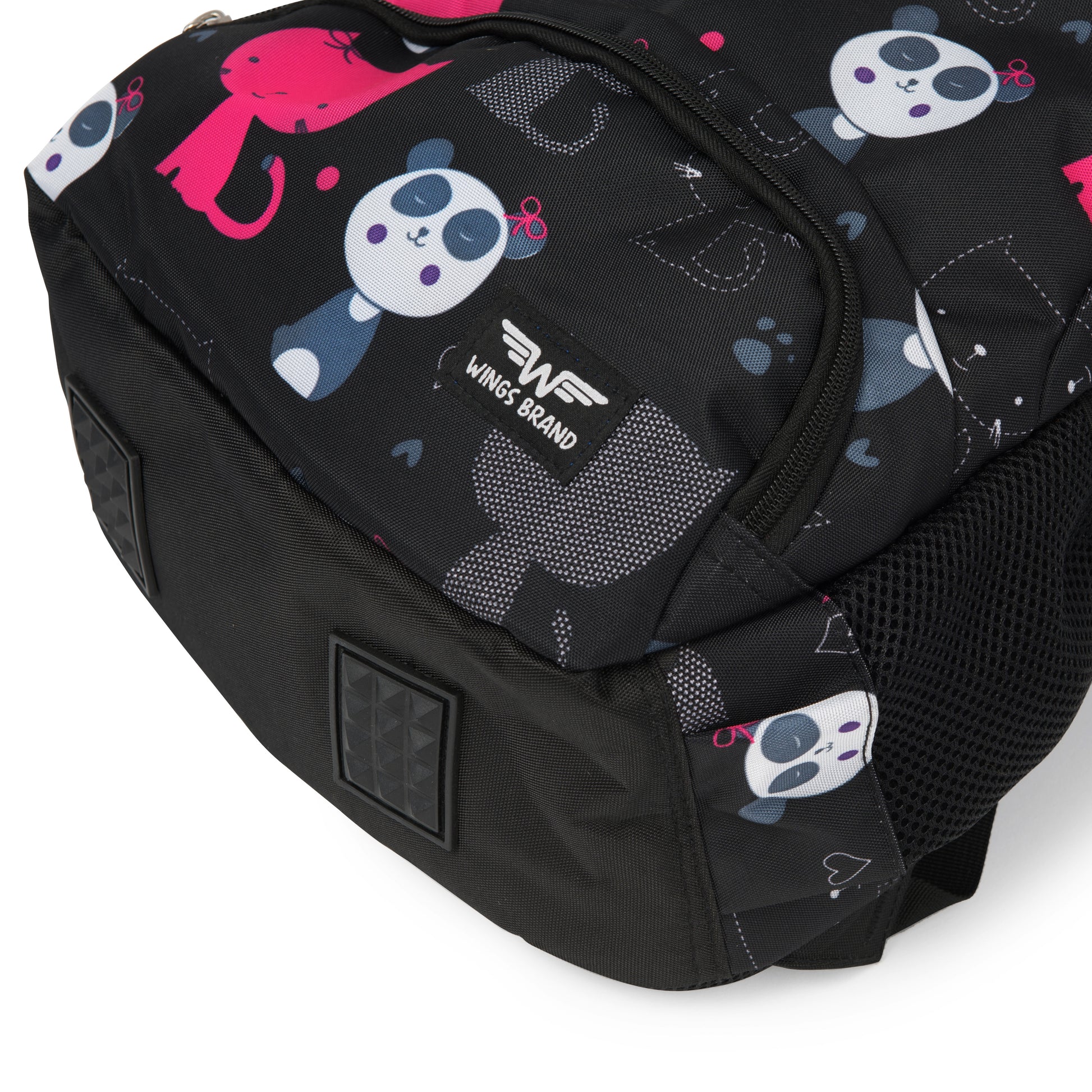 Lasten WINGS-koulureppu 19 l penaalilla, panda- ja kissakuviot, kevyt, BLACK