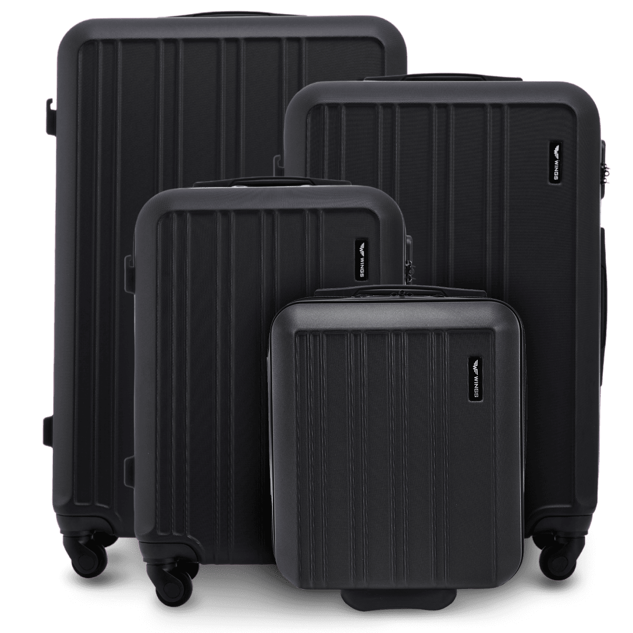 Set di 4 valigie WINGS HARRIER S M L + set da viaggio da 16” BLACK