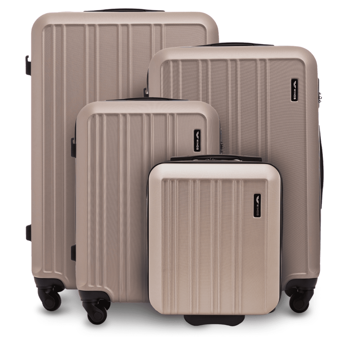 Set di 4 valigie WINGS HARRIER S M L + set da viaggio 16” CHAMPAGNE