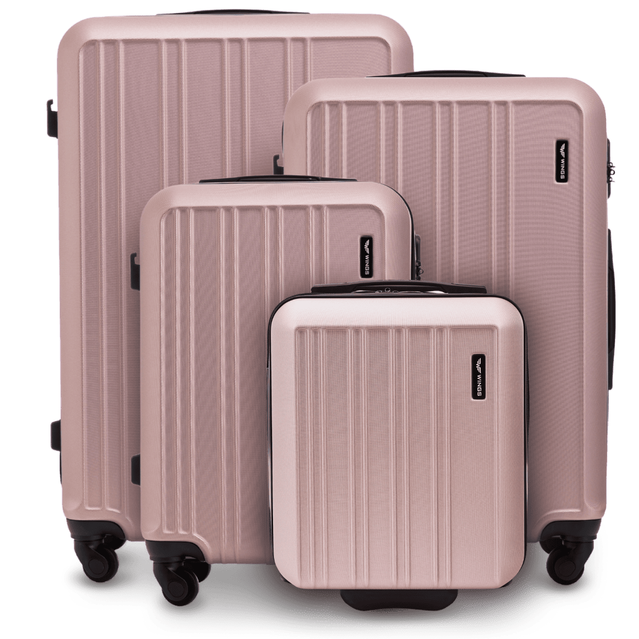 Set di 4 valigie WINGS HARRIER S M L + set da viaggio da 16” ROSE GOLD