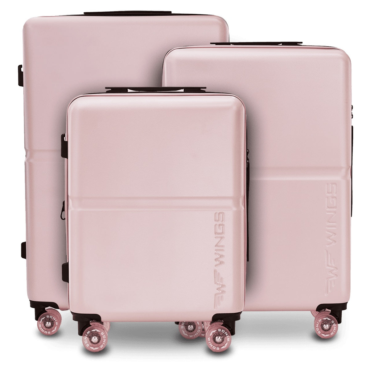 Set of 3 Wings PC MAGPIE ROSE GOLD suitcases with rubber wheels