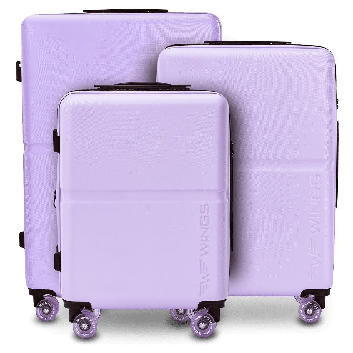 Set of 3 Wings PC MAGPIE WHITE PURPLE suitcases with rubber wheels