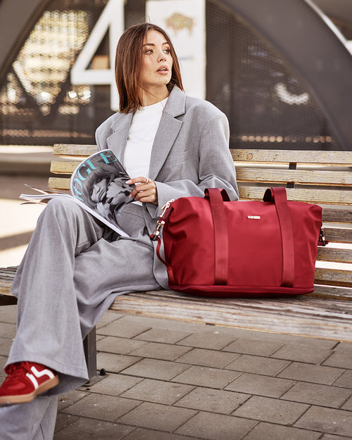 Large women's bag ROSELLA with expansion function DARK RED