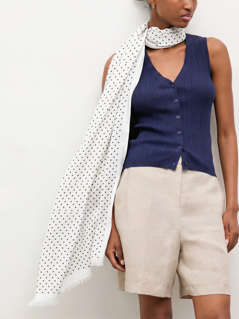 WINGS women's scarf 180x90 cm black and white polka dots