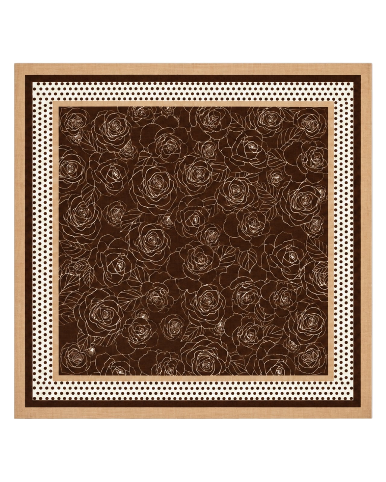 Damesjal WINGS brun 90x90 cm med blomster- og geometrisk mønster