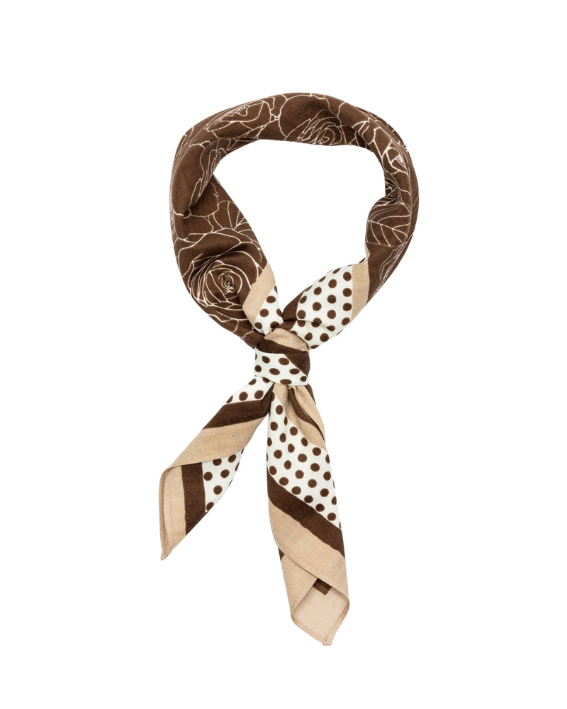 WINGS women's scarf brown 90x90 cm floral geometric pattern