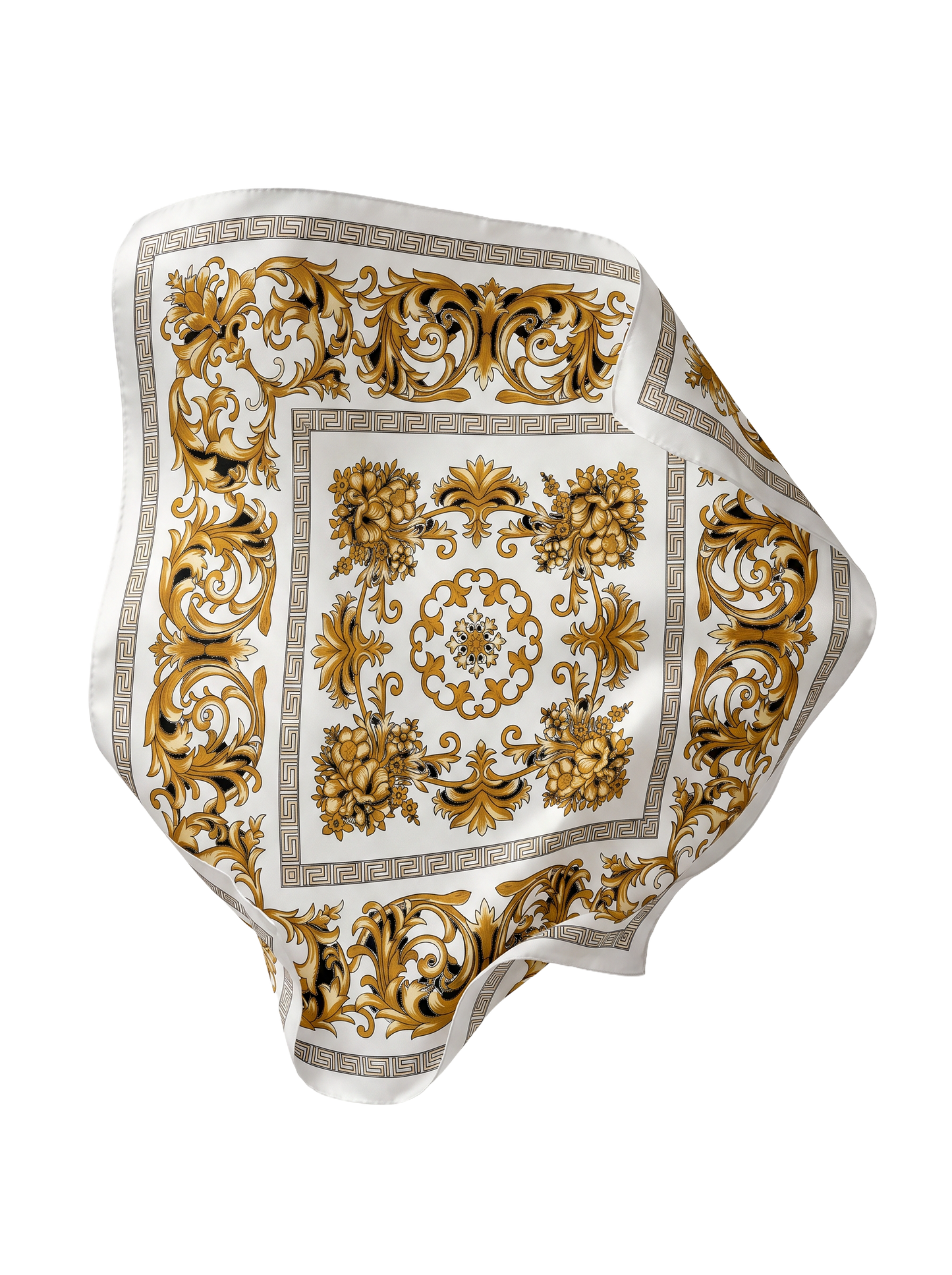 Damesjal WINGS 90x90 cm hvid guld barok