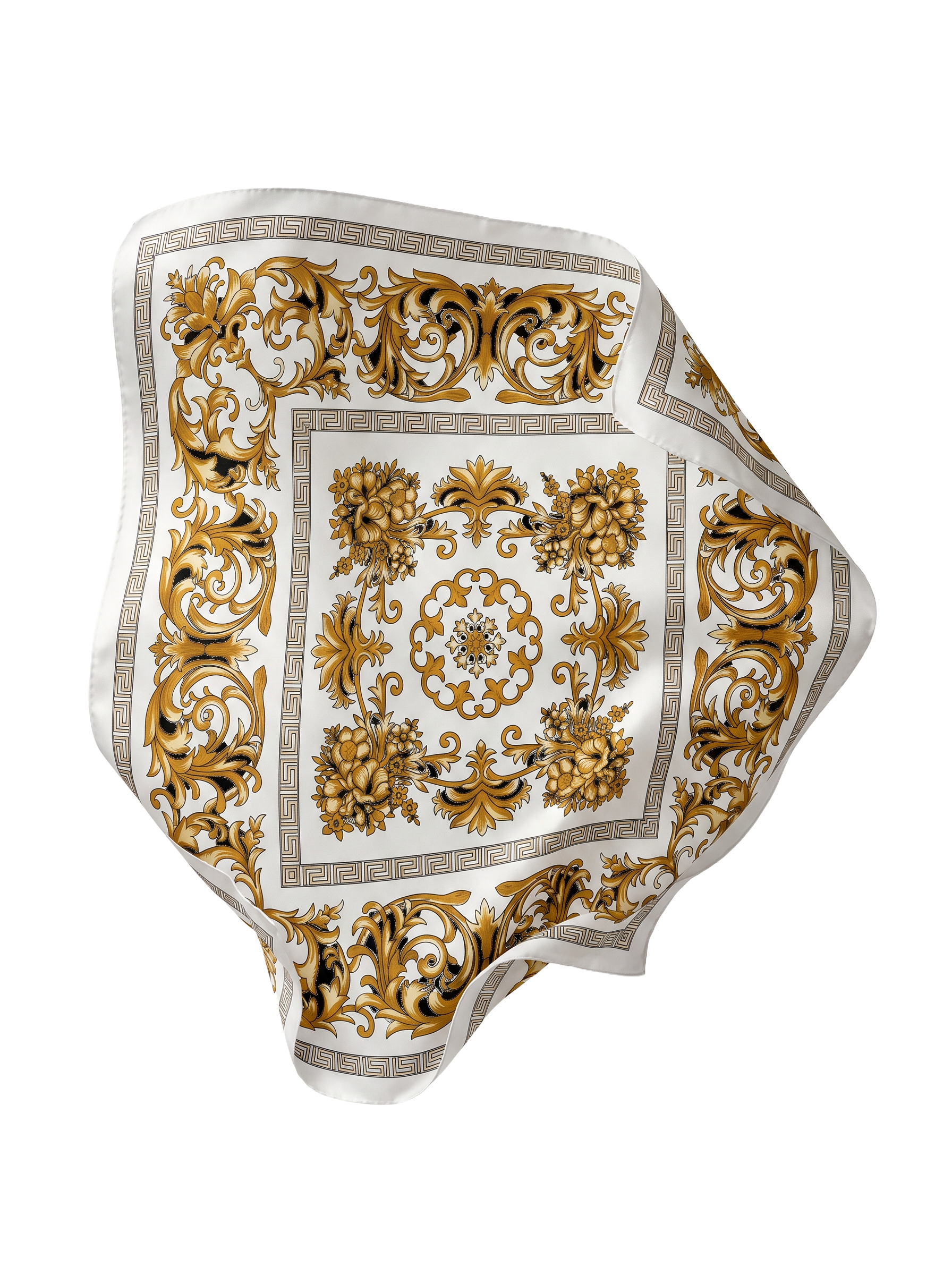 Damesjal WINGS 90x90 cm hvid guld barok