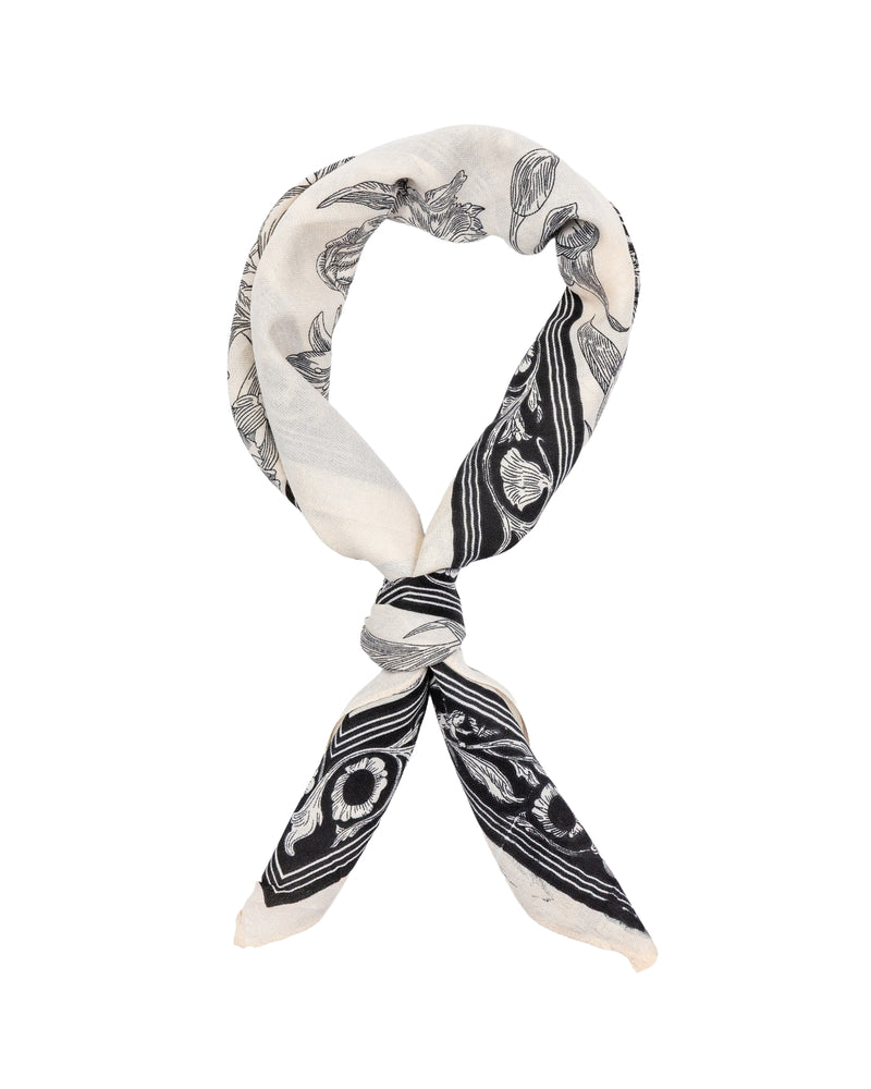 WINGS women's scarf 90x90 cm floral black and cream
