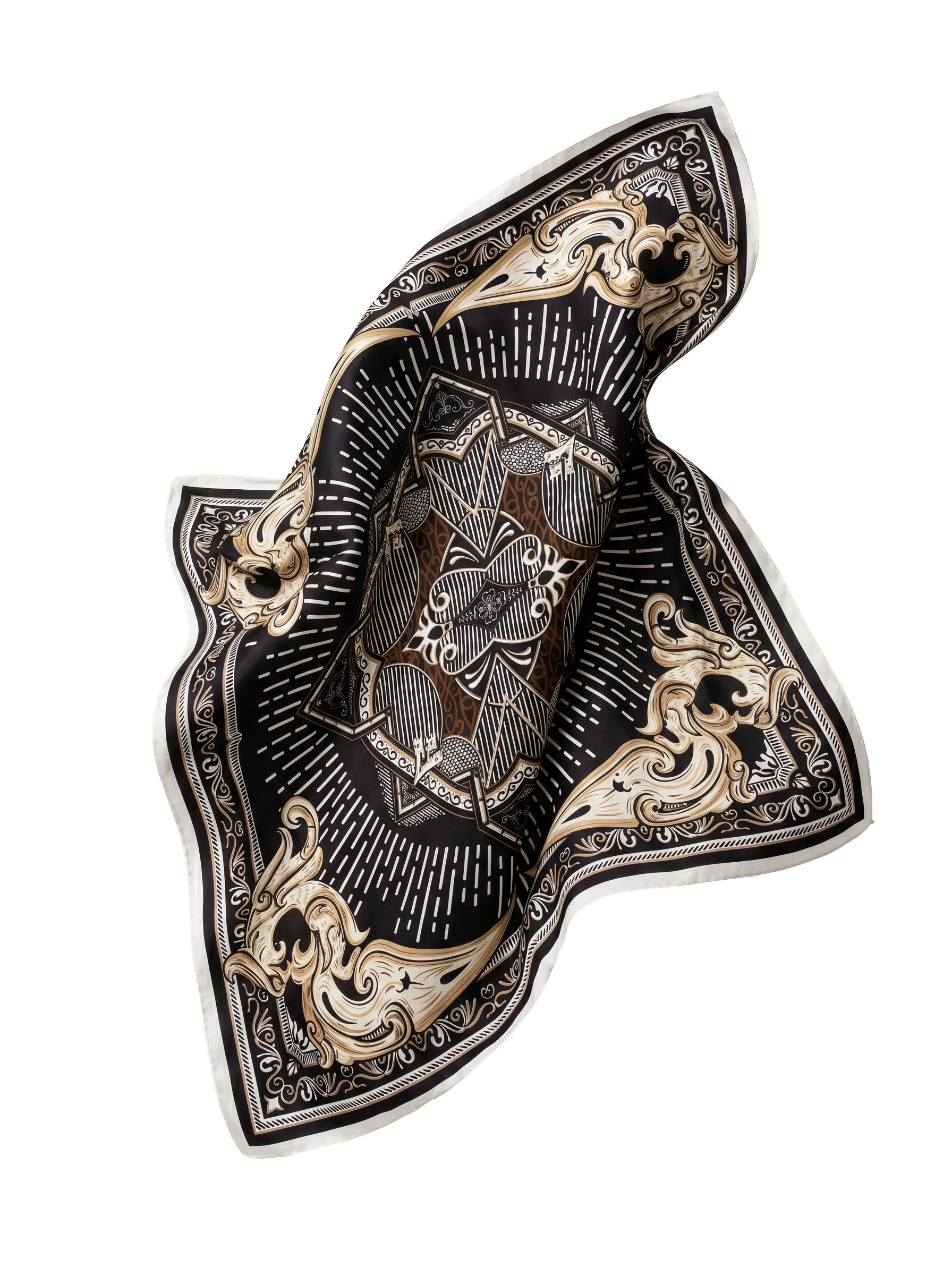 Foulard femme WINGS 90x90 cm motif baroque noir
