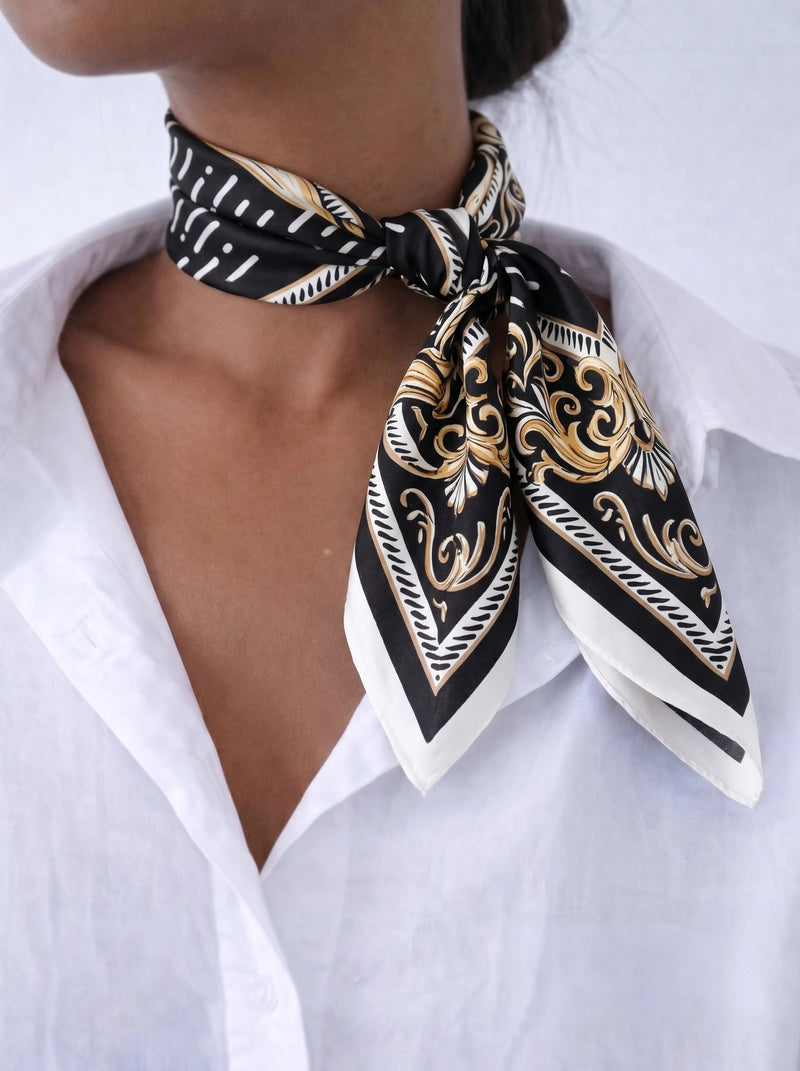WINGS women's scarf 90x90 cm baroque pattern black