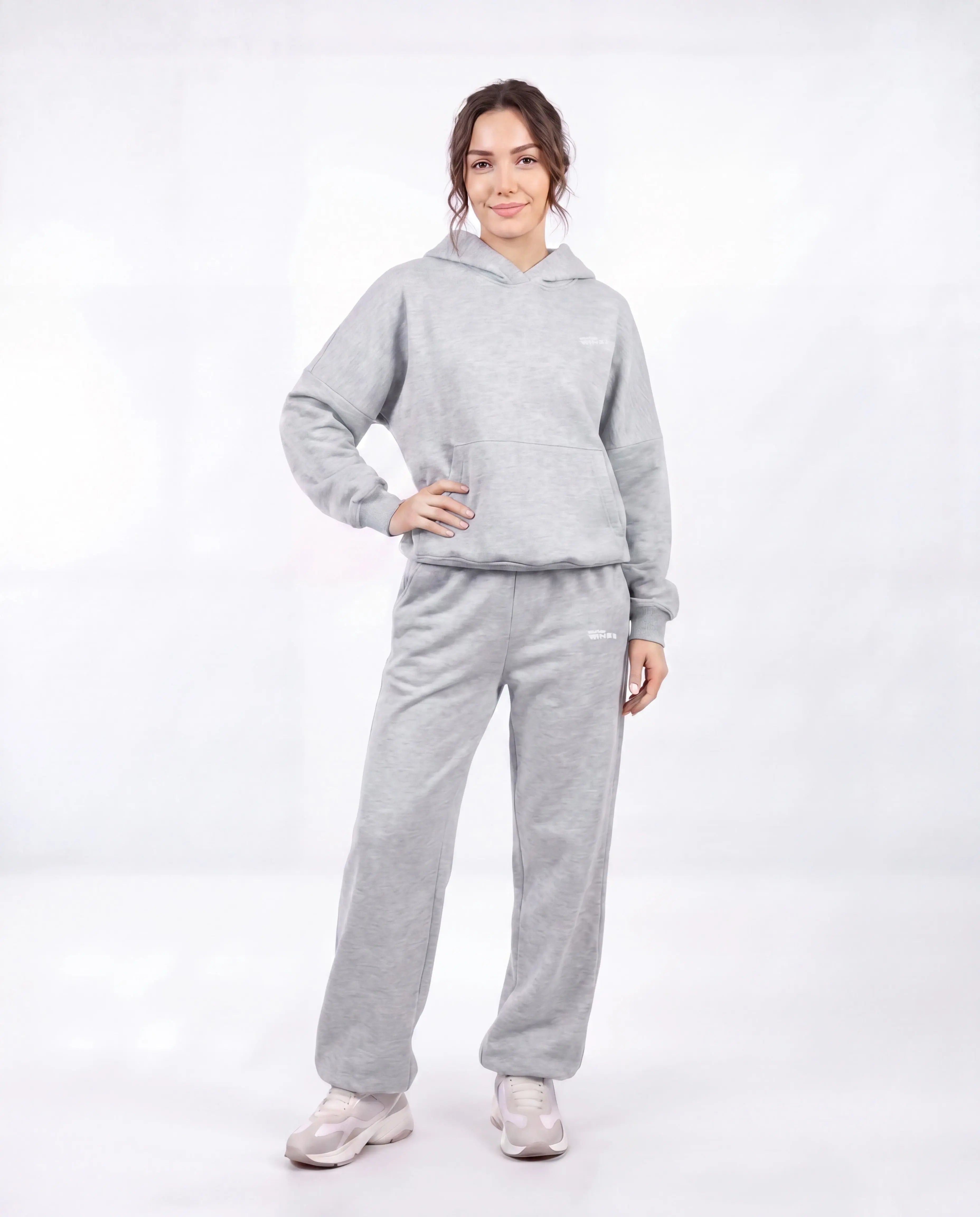 WINGS UNLEASH Women's Oversized Cotton Sweatsuit Set GREY -