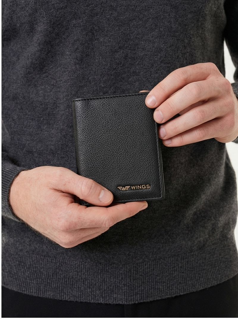 WINGS Portacarte in pelle naturale nero