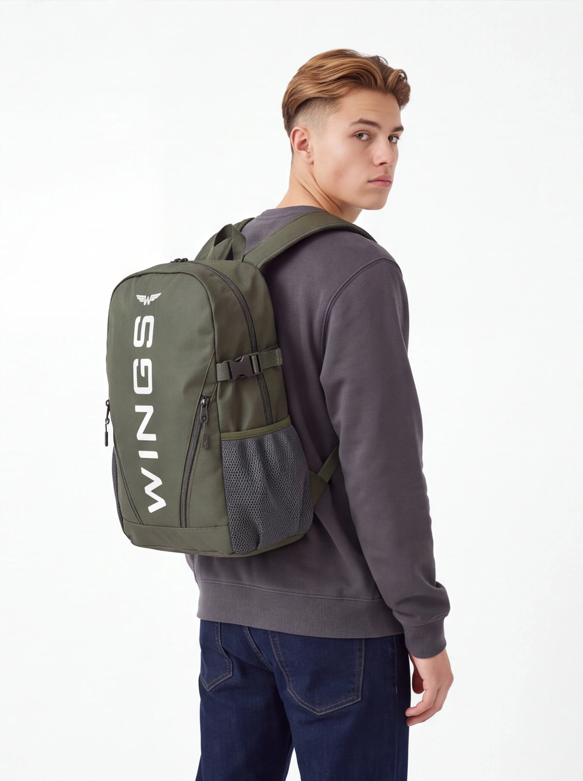Jugendlicher WINGS-Schulrucksack, 23 l, für 17-Zoll-Laptop, mit Seitentaschen, GRÜN