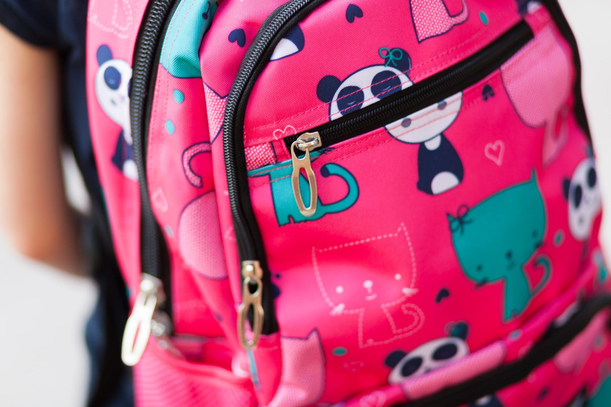 Zaino scolastico per bambini WINGS da 19 L con astuccio, panda e gattini, leggero, PINK